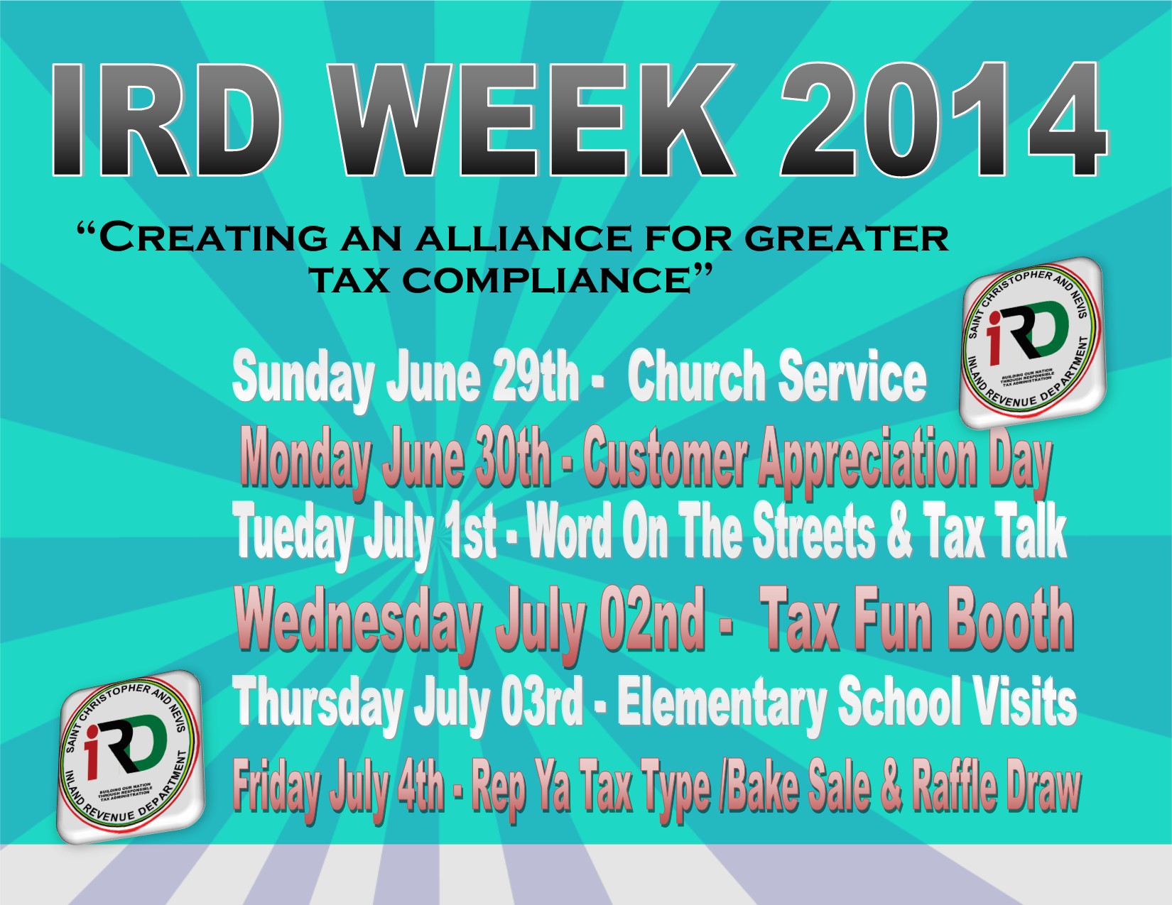 Inland Revenue Department Week of Activities Schedule